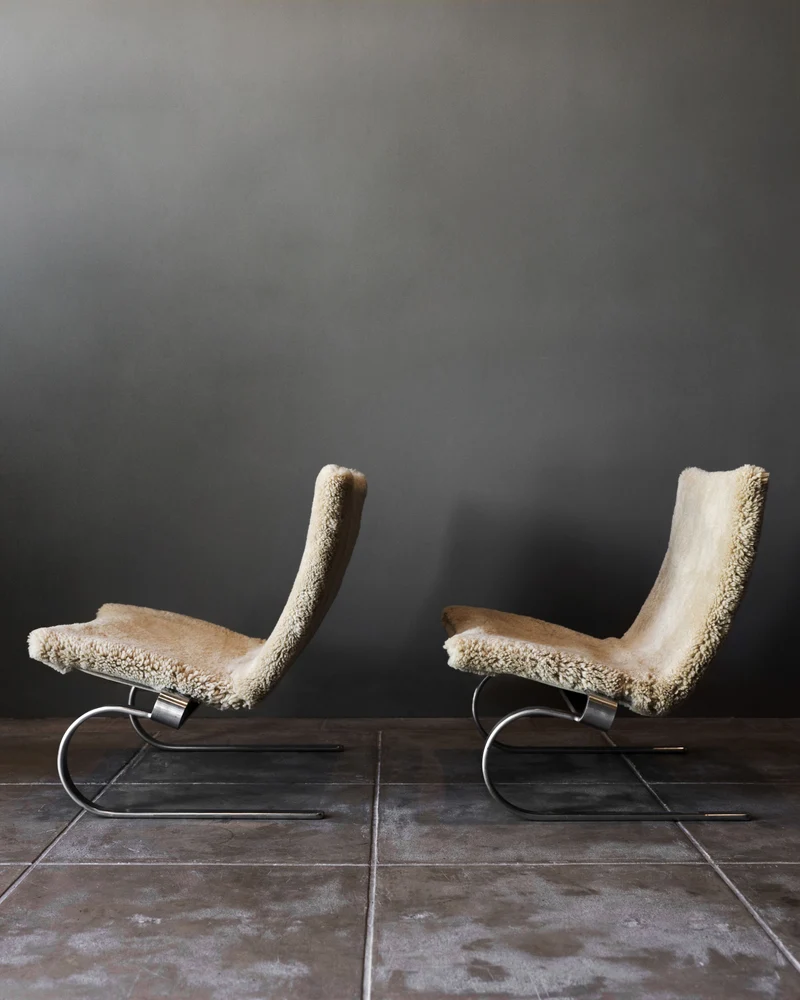 Pair of PK20 Chairs by Poul Kjaerholm in Shearling