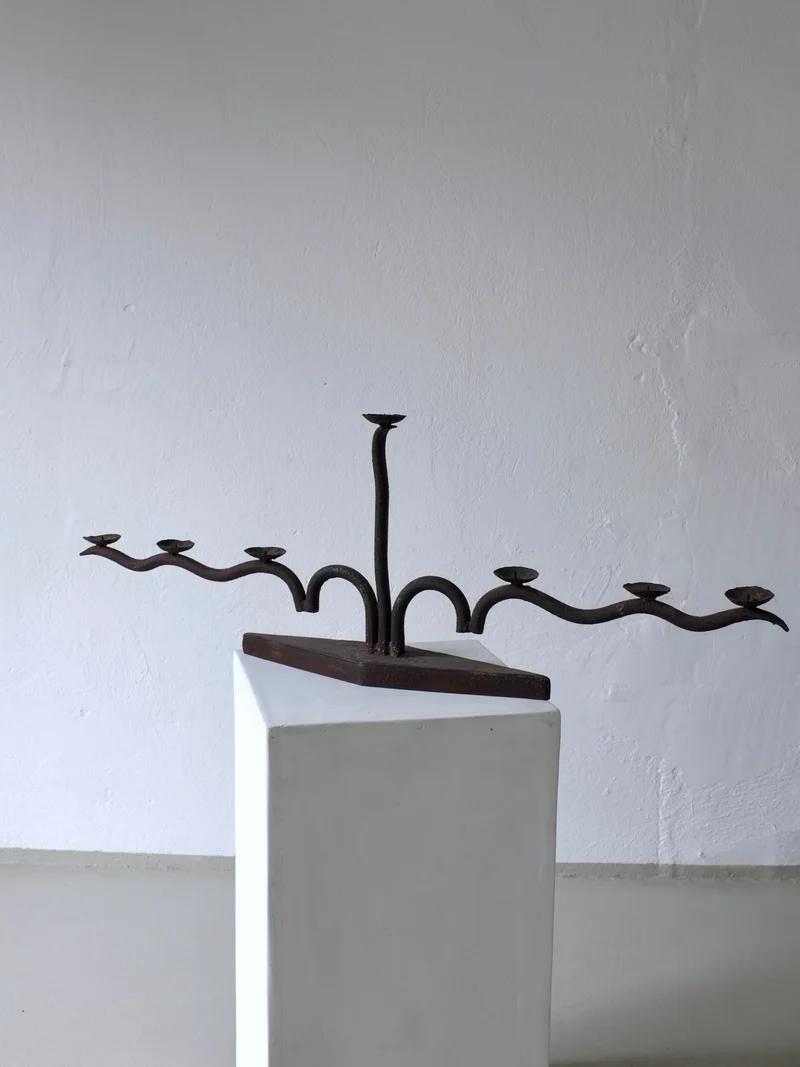 Large Brutalist Wrought Iron Candelabra, 1960s
