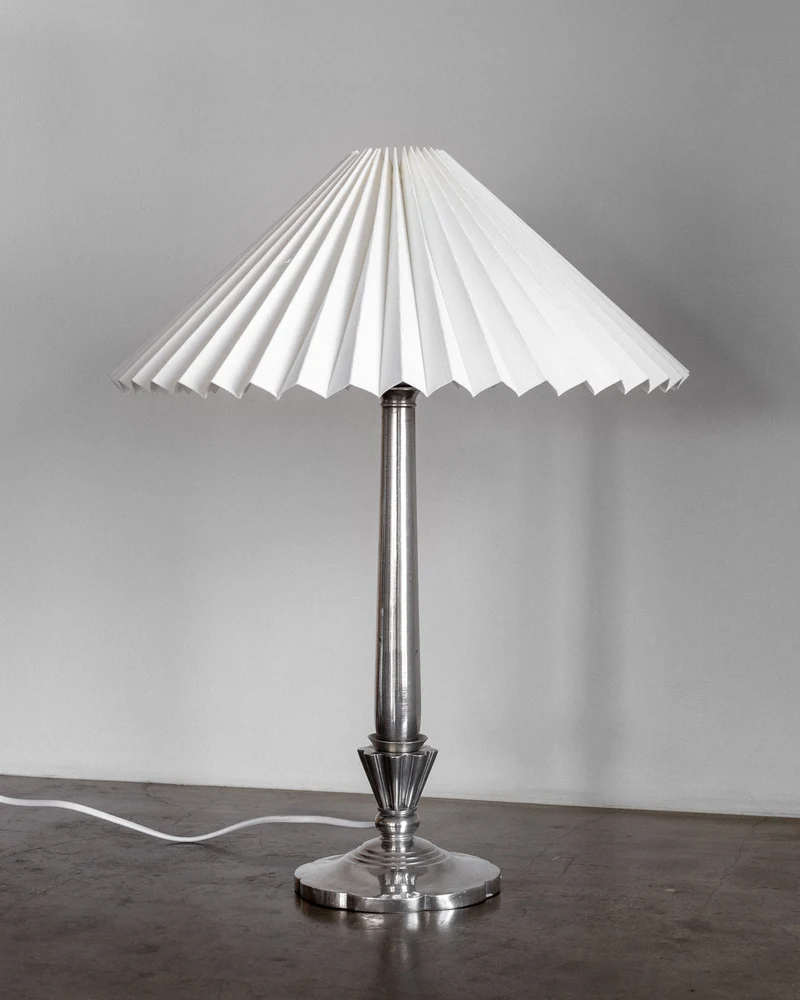 Vintage Art Deco Pewter Linen Table Lamp, Denmark 1930s