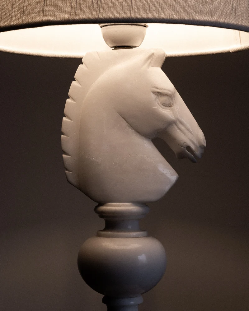 Vintage Italian Alabaster Chess Knight Table Lamp, 1970s