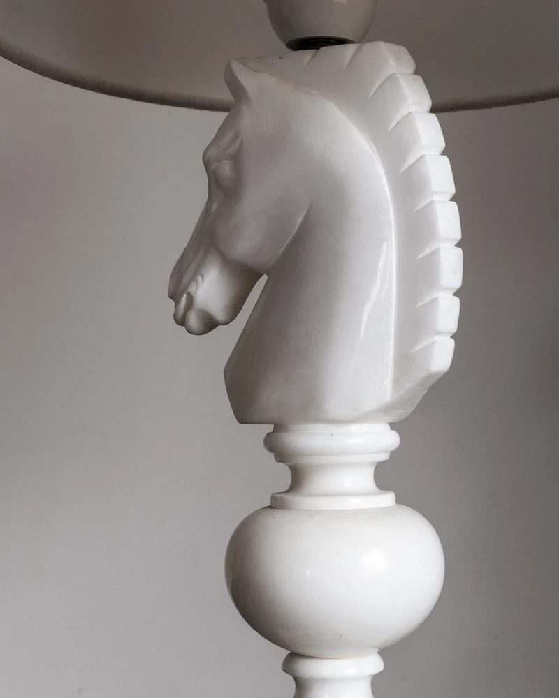 Vintage Italian Alabaster Chess Knight Table Lamp, 1970s