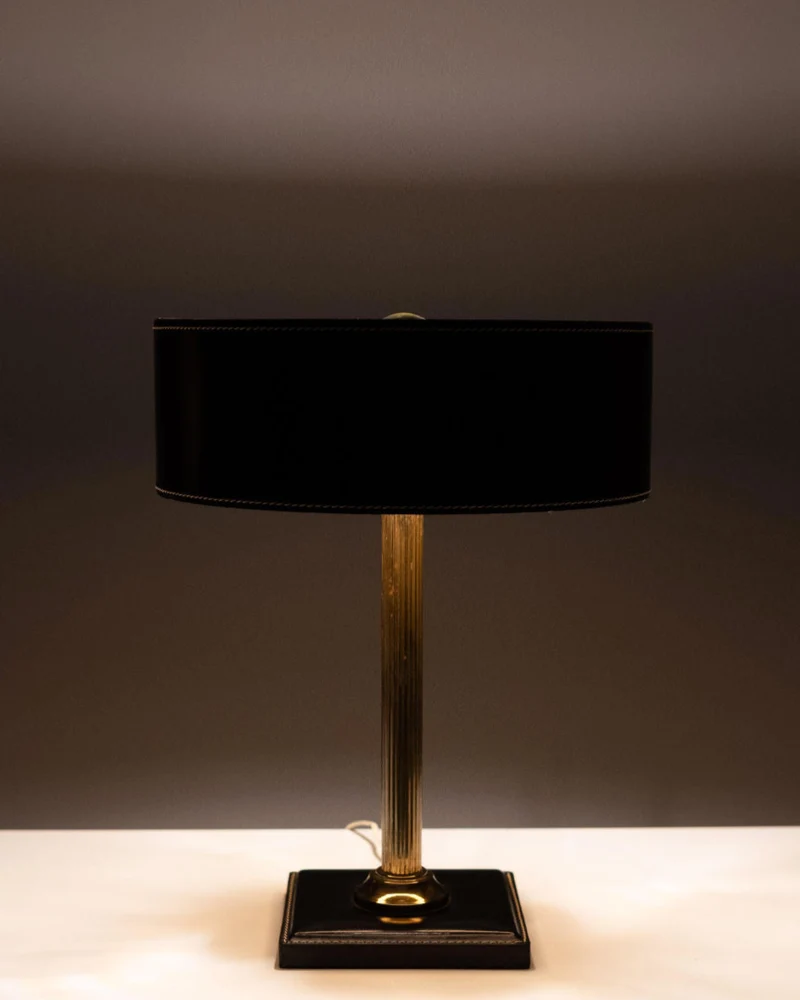 Vintage Jacques Adnet Clad Leather Table Lamp, 1960s