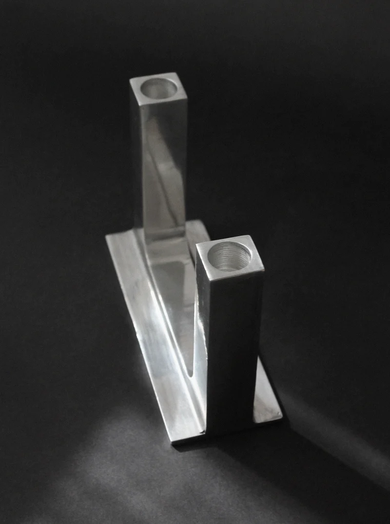 Brutalist Polished Aluminum Candle Holder
