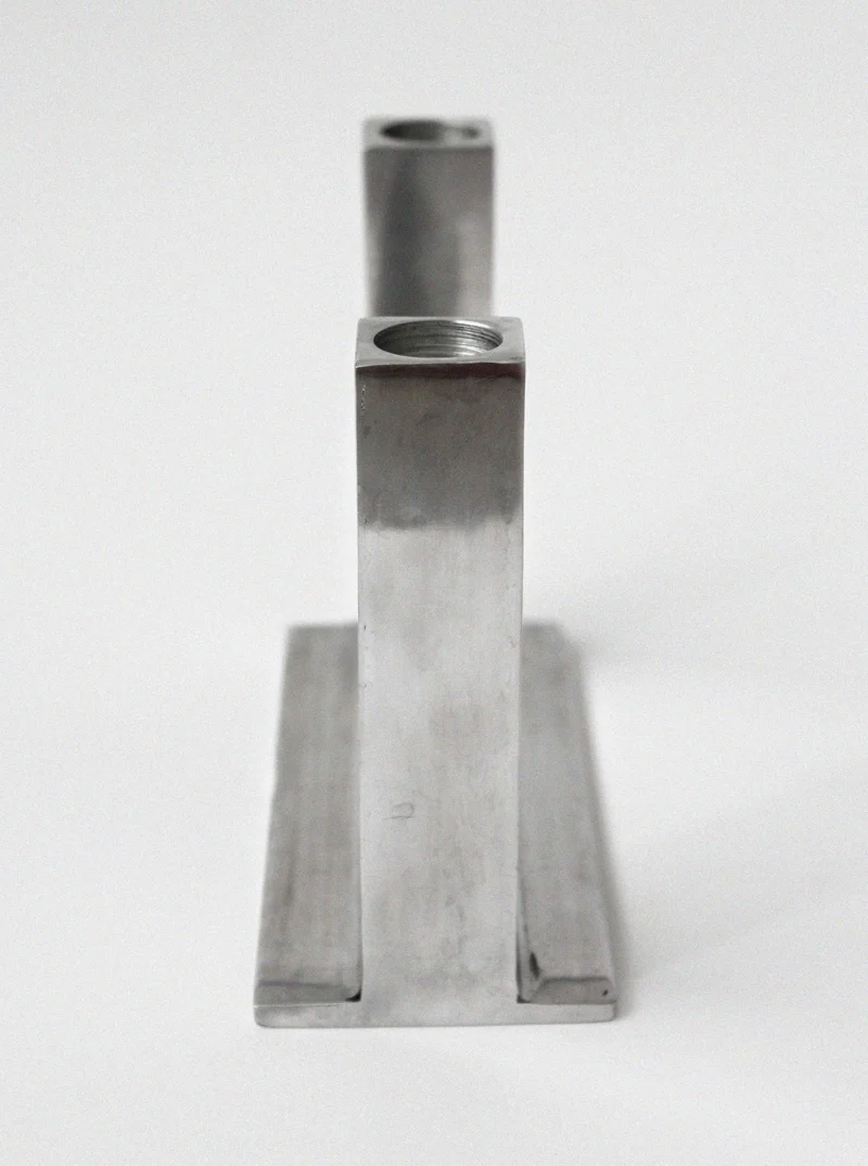 Brutalist Polished Aluminum Candle Holder