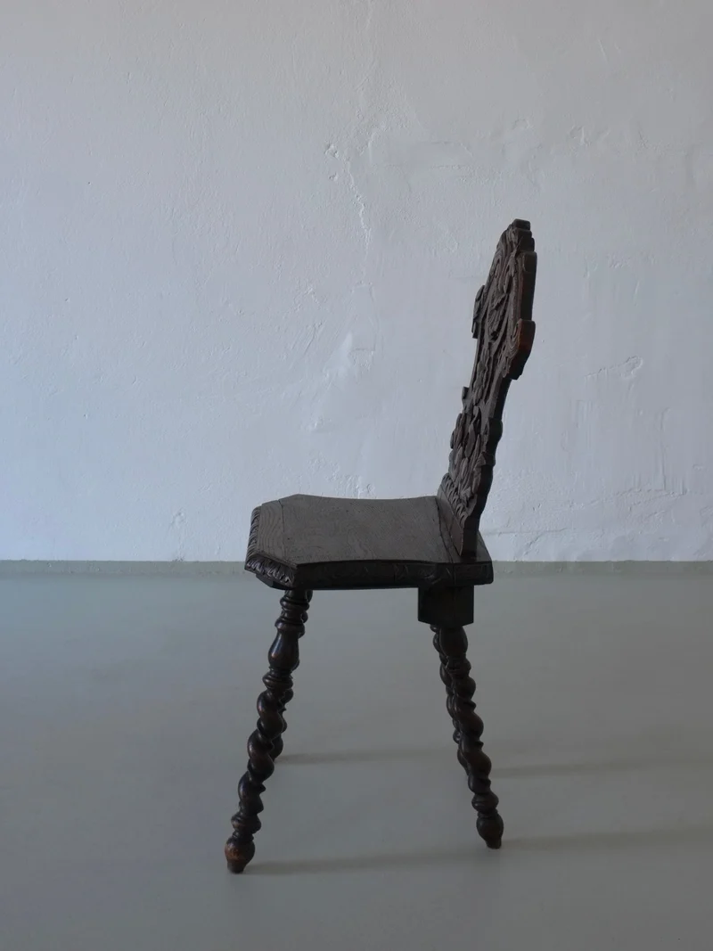 Hand-Carved Dark Oak Chair, 1900s