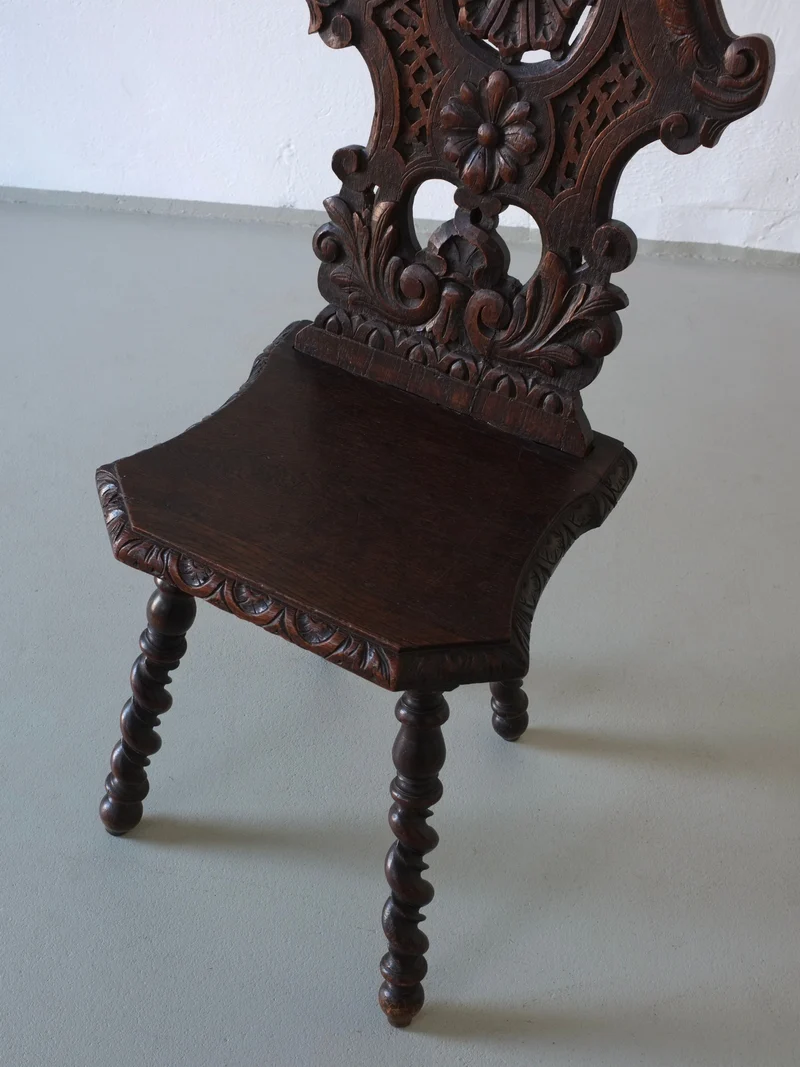 Hand-Carved Dark Oak Chair, 1900s