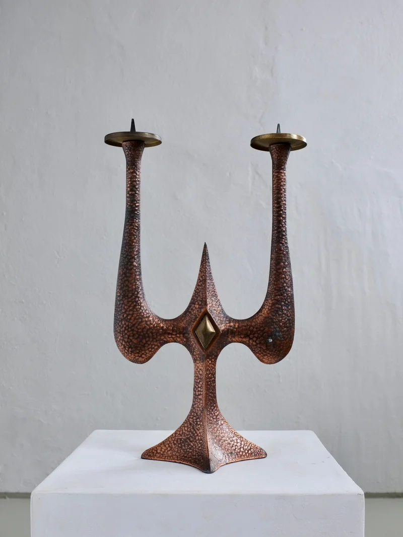 Brutalist Copper Brass Candle Holder, 1960s