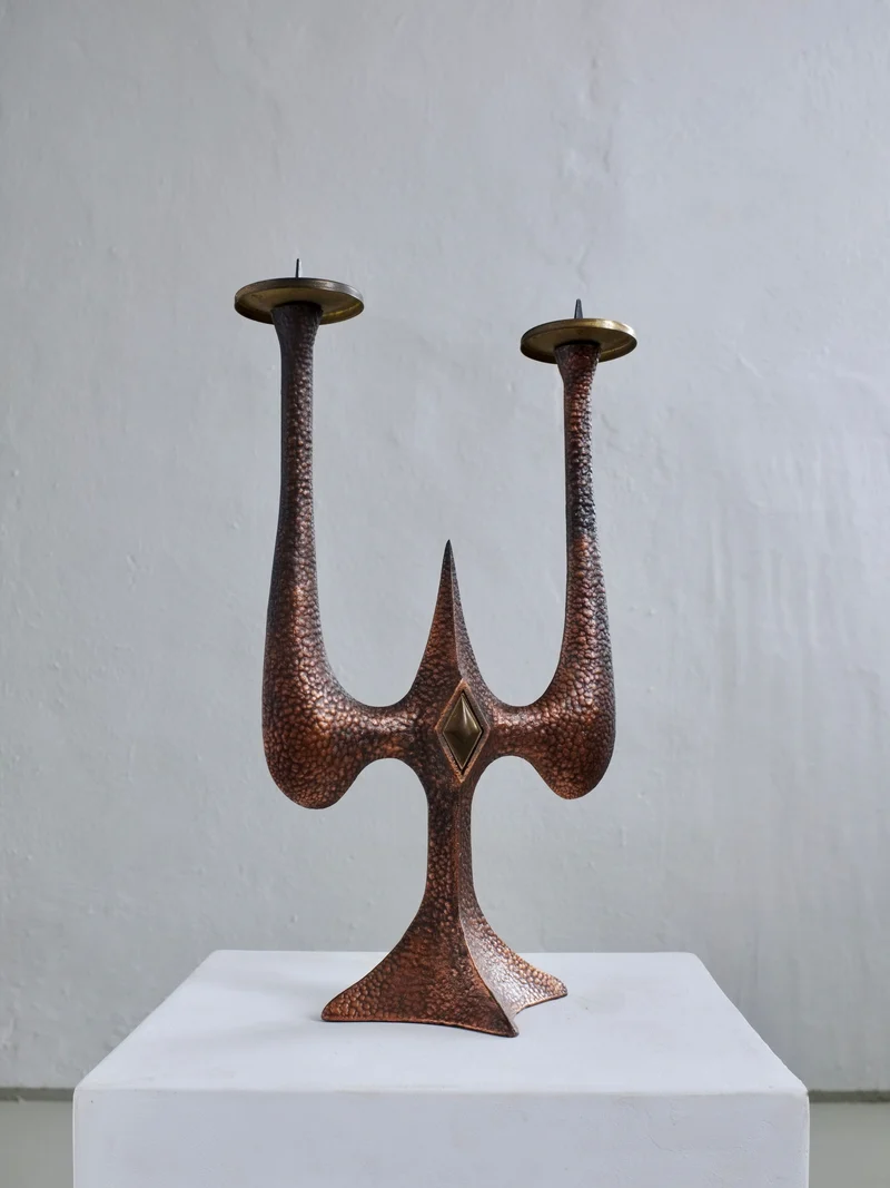 Brutalist Copper Brass Candle Holder, 1960s