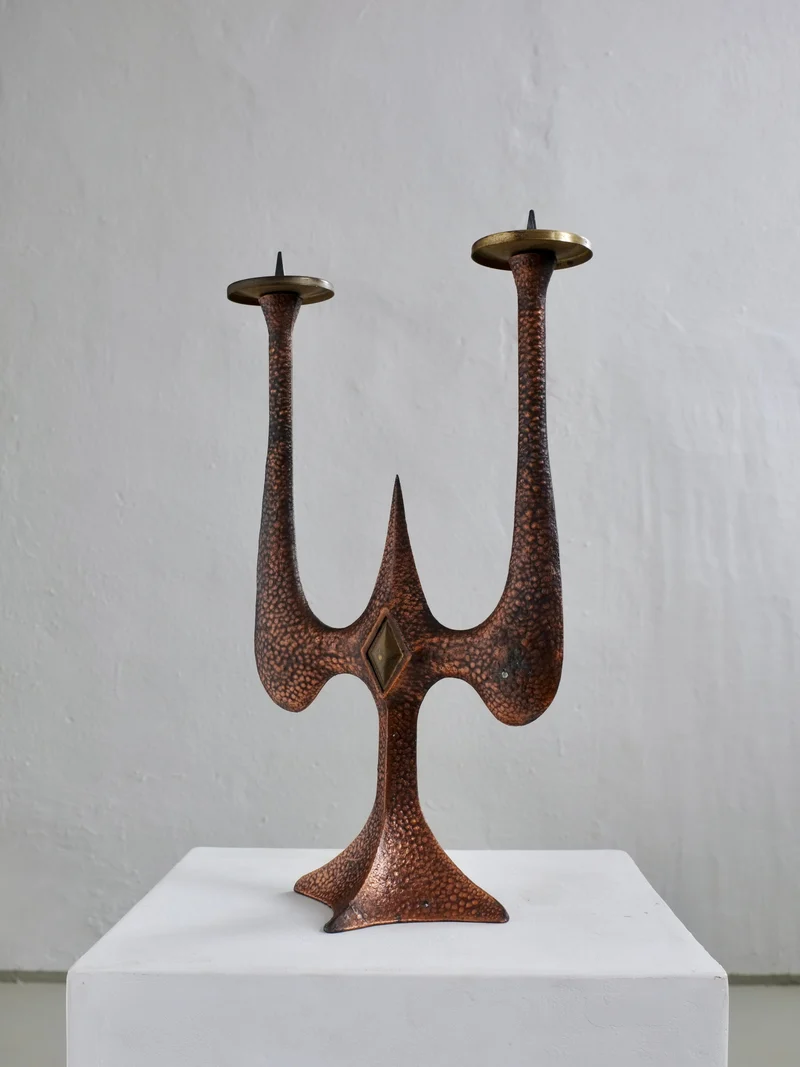 Brutalist Copper Brass Candle Holder, 1960s