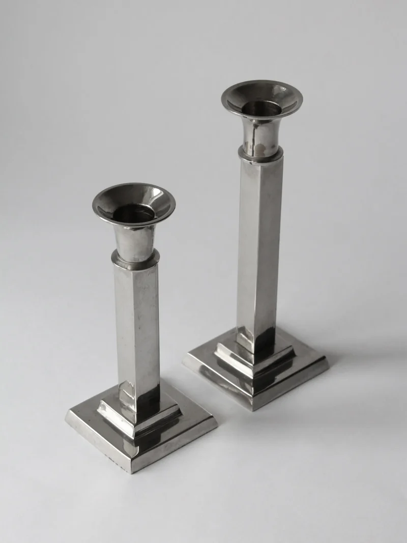 Art Deco Silver Plated Candleholders Set