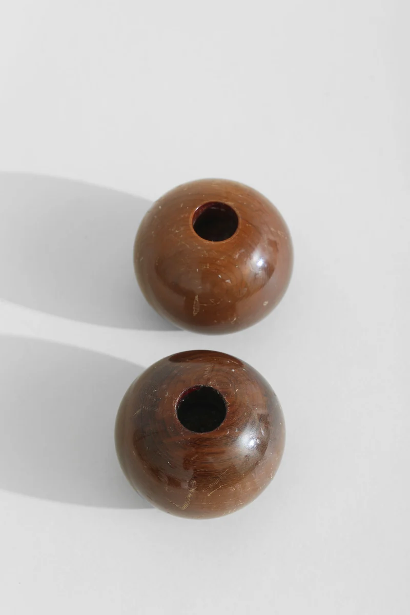 Spherical Wood Candleholder Set