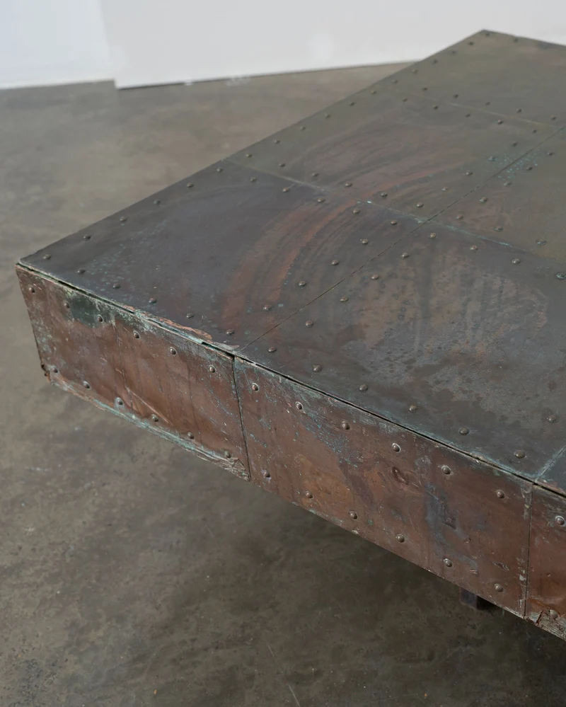 Brutalist Artisanal Copper and Mahogany Coffee Table
