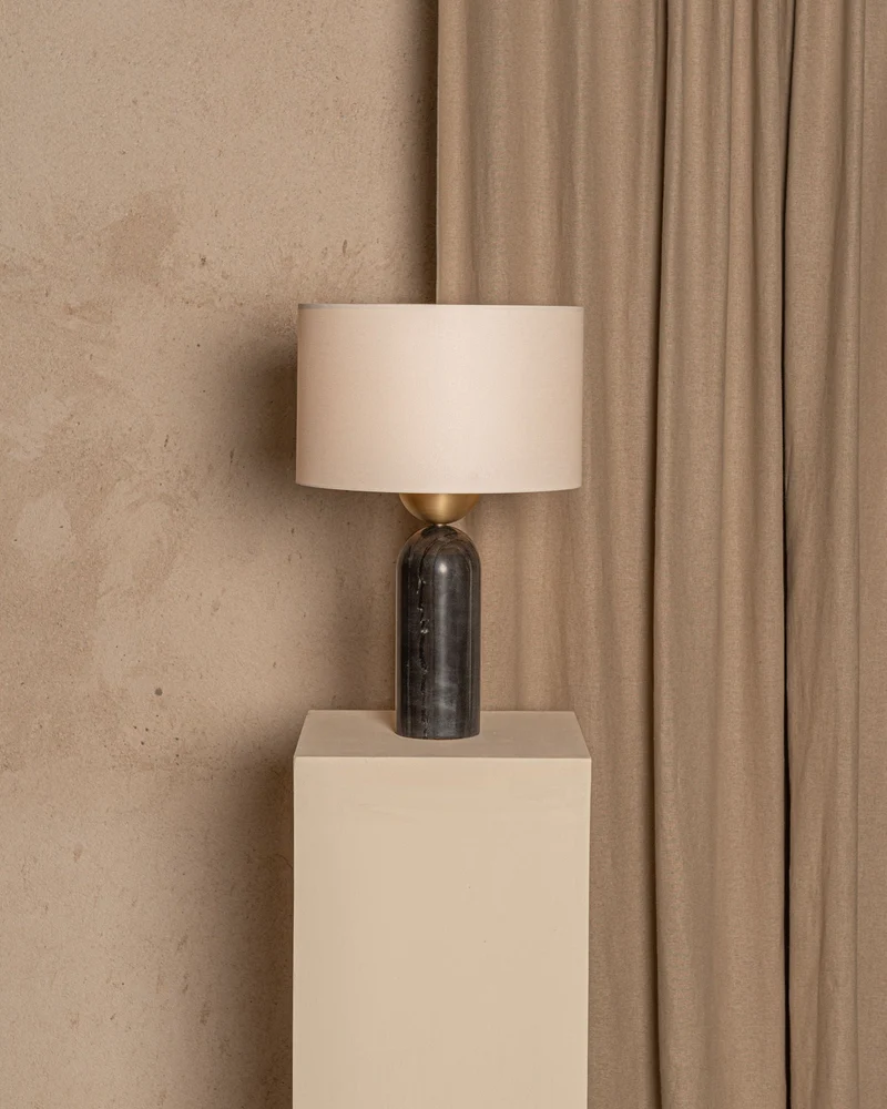 'Peona' Table Lamp in Black Marble