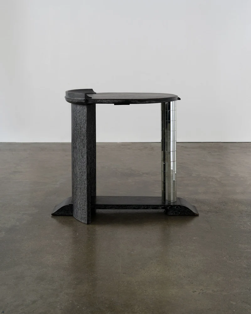 Modernist Ebonised Oak and Mirror Mosaic Pedestal Table