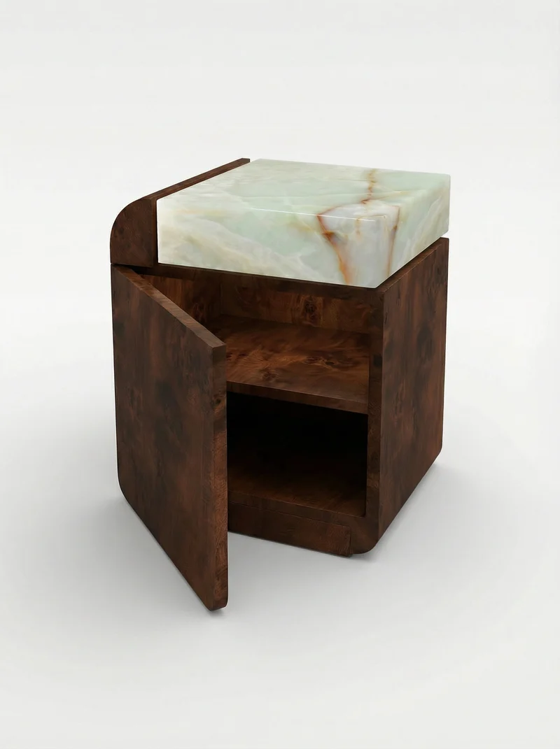 Amo Burl Wood and Green Onyx Storage Table