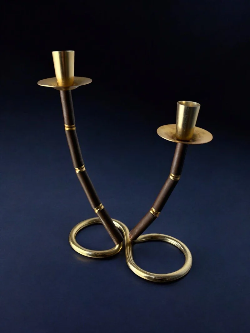 Faux Bamboo & Brass Candleholder, Italy, 1970s
