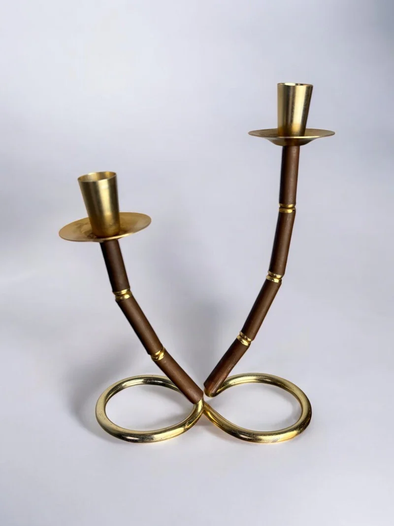 Faux Bamboo & Brass Candleholder, Italy, 1970s