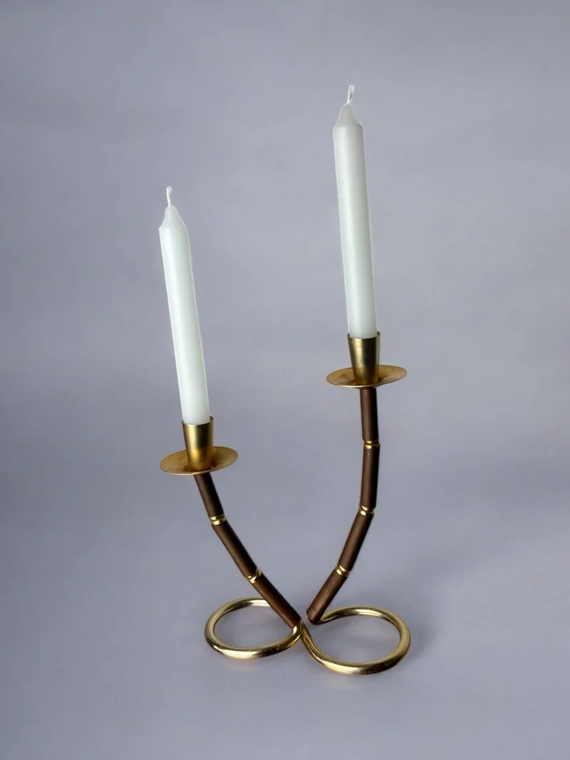 Faux Bamboo & Brass Candleholder, Italy, 1970s