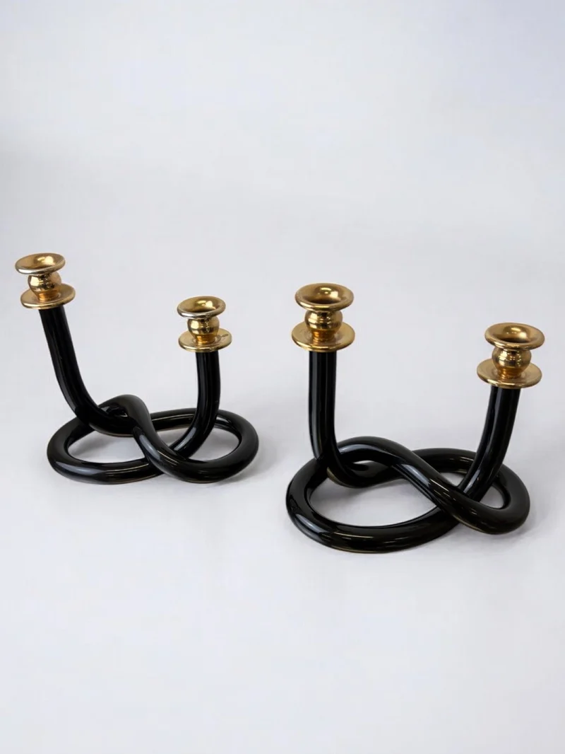 Pair of Black Candleholders by Dorothy Thorpe, 1970s