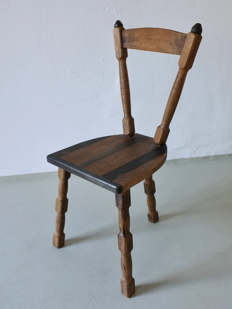 4 Brutalist Sculptural Tripod Dining Chairs | 1970s