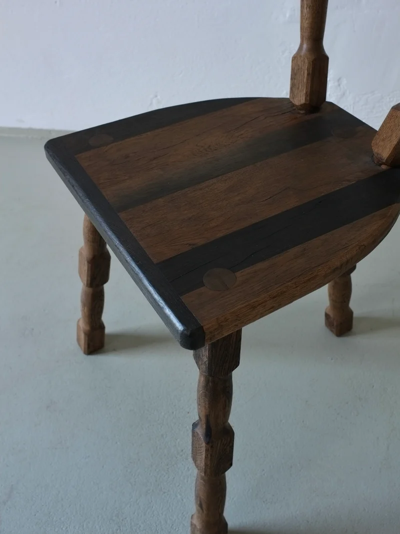 4 Brutalist Sculptural Tripod Dining Chairs | 1970s