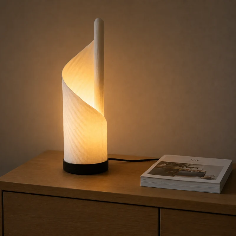 Lampe à poser Elya en papier maché et bois