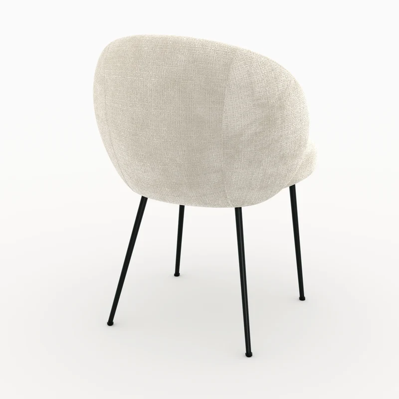 Chaise Bloomy en velours chenillé écru et métal noir