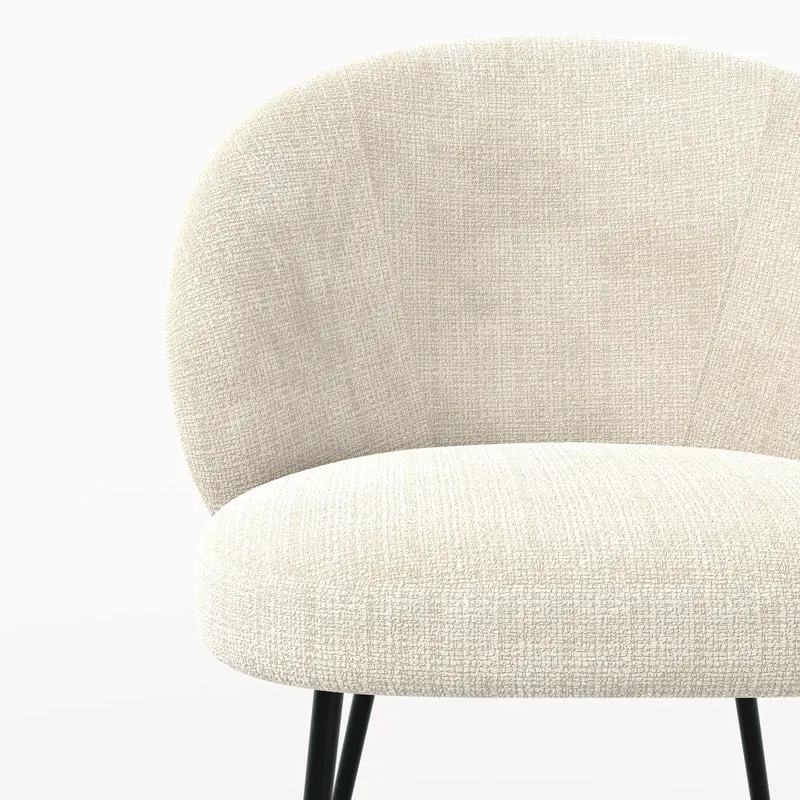 Chaise Bloomy en velours chenillé écru et métal noir
