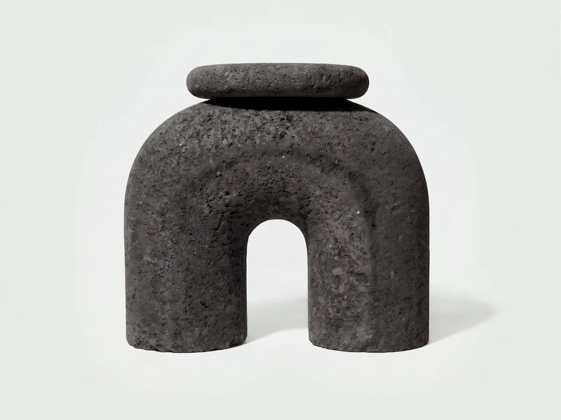 'Neolithic Thinker' Sculptural Stool, Volcanic Stone, Red