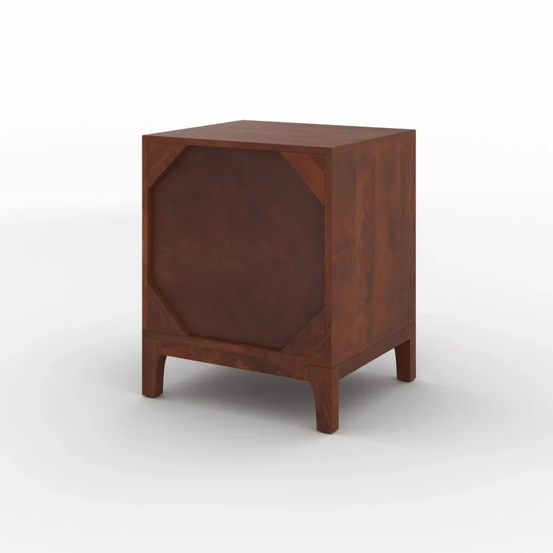 Table de chevet Lanka en bois de manguier et cannage