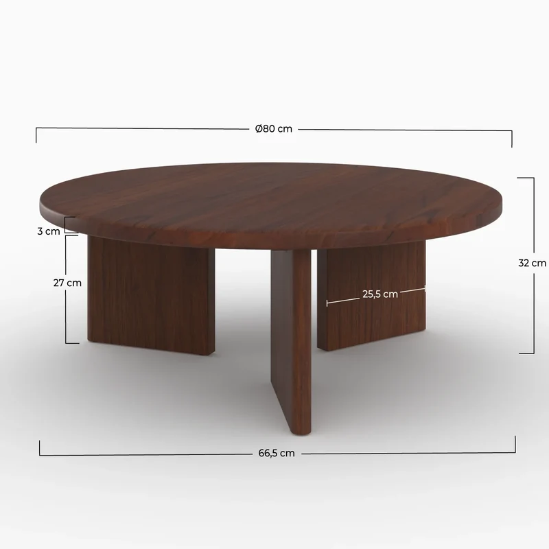 Table basse ronde Galia en bois massif de mindi foncé D80 cm