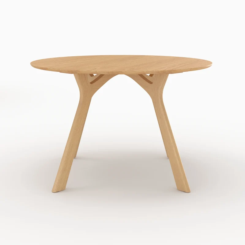 Table ronde Izzi 4 personnes en bois d'hévéa massif et placage en chêne D120 cm