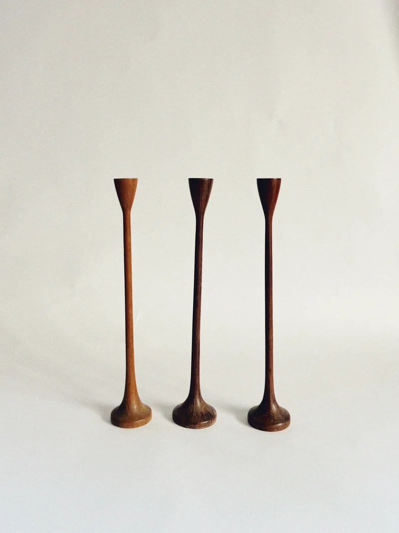 Wood Candle Holders - Mid Century