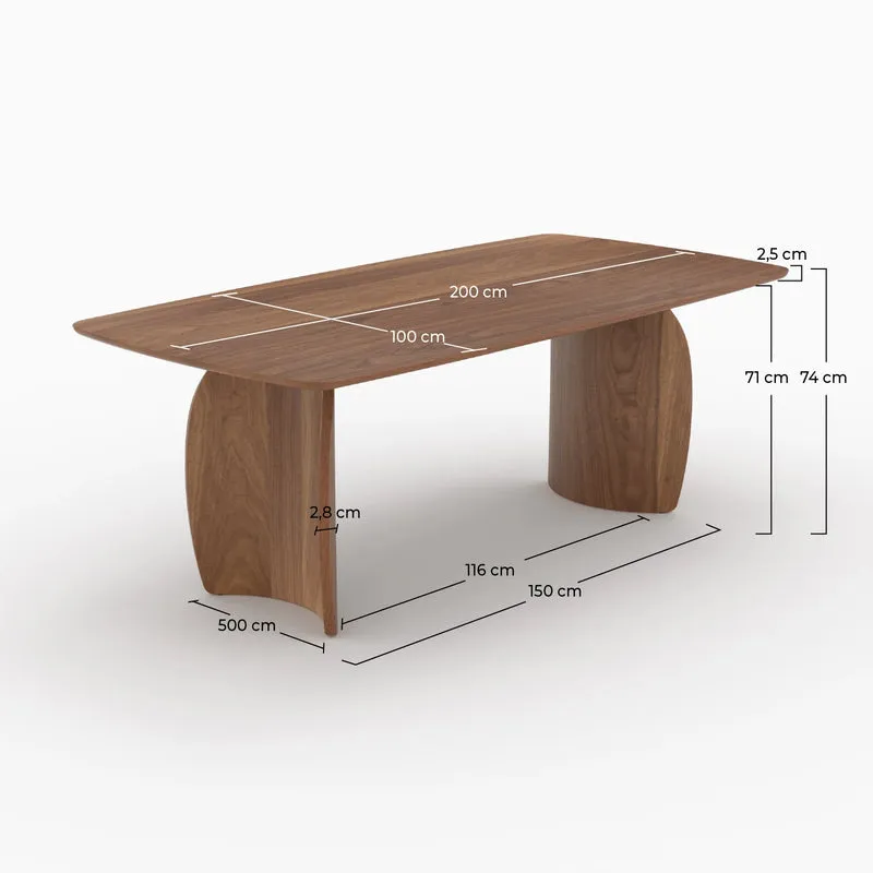 Table rectangulaire Asma 6 places en bois contreplaqué et placage en noyer