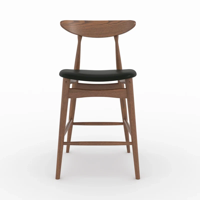 Lot de 2 chaises pour ilot central Josette 63,5 cm en cuir synthétique noir et bois d'hévéa