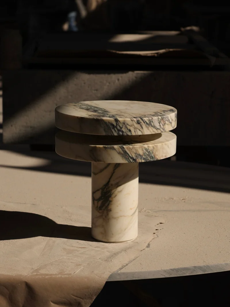 Brutalist M_014 Stone Table Lamp / Calcatta Viola