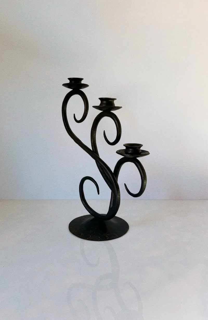 Wrought Iron 3 Arm Swirl Candelabra