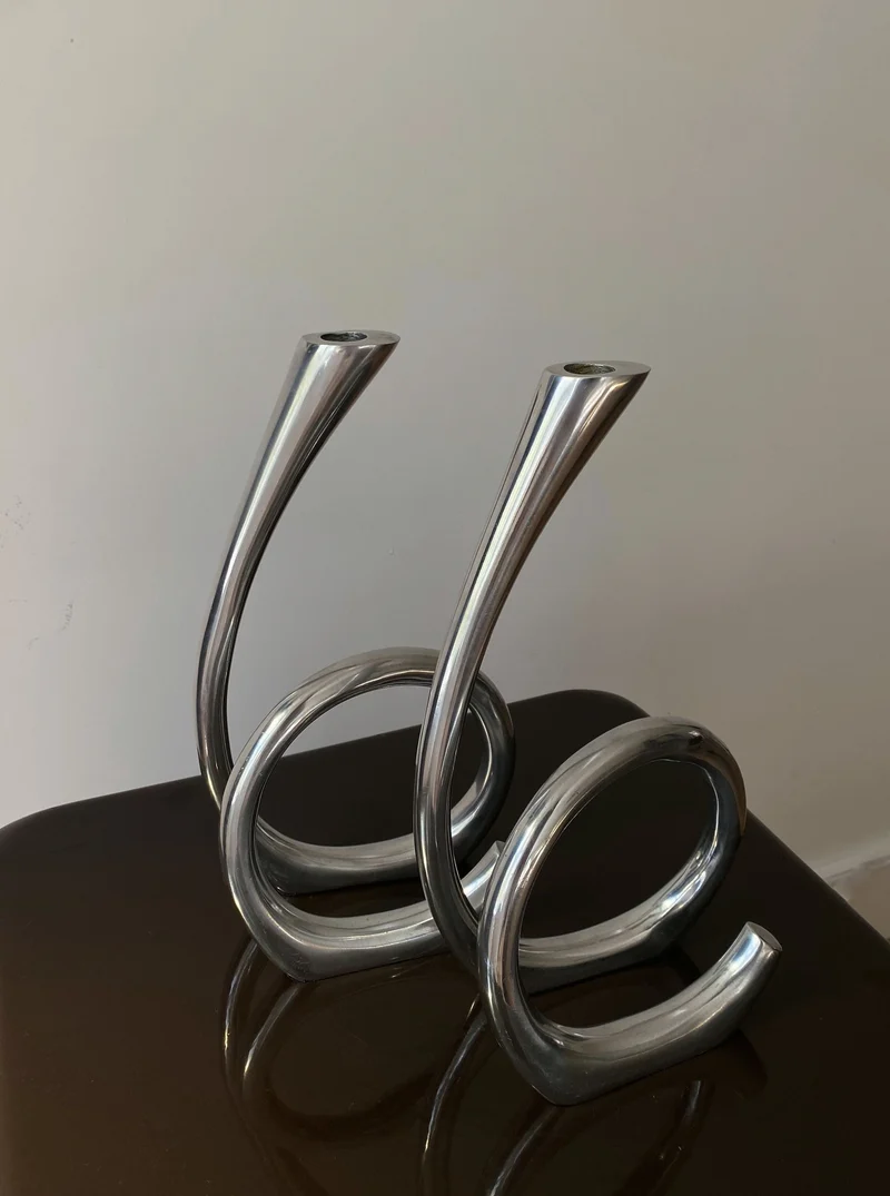 Vintage Curly RVS Candle Holders