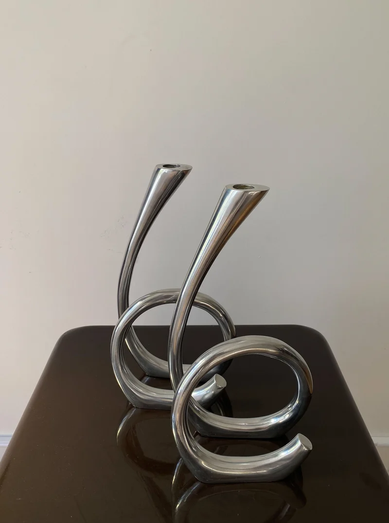 Vintage Curly RVS Candle Holders