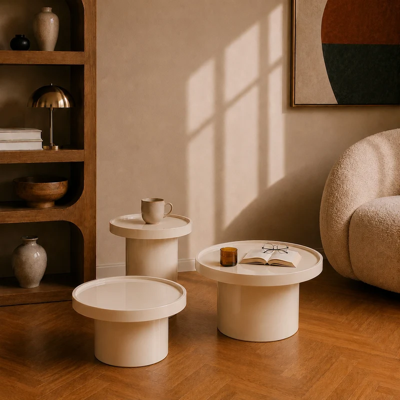 Table d'appoint Nora laquée blanche en MDF, D50 cm