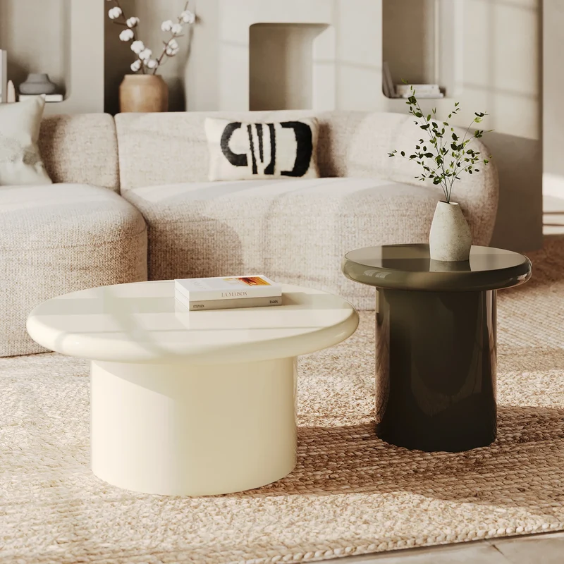 Table basse Apoline laquée blanche en MDF, D80 cm