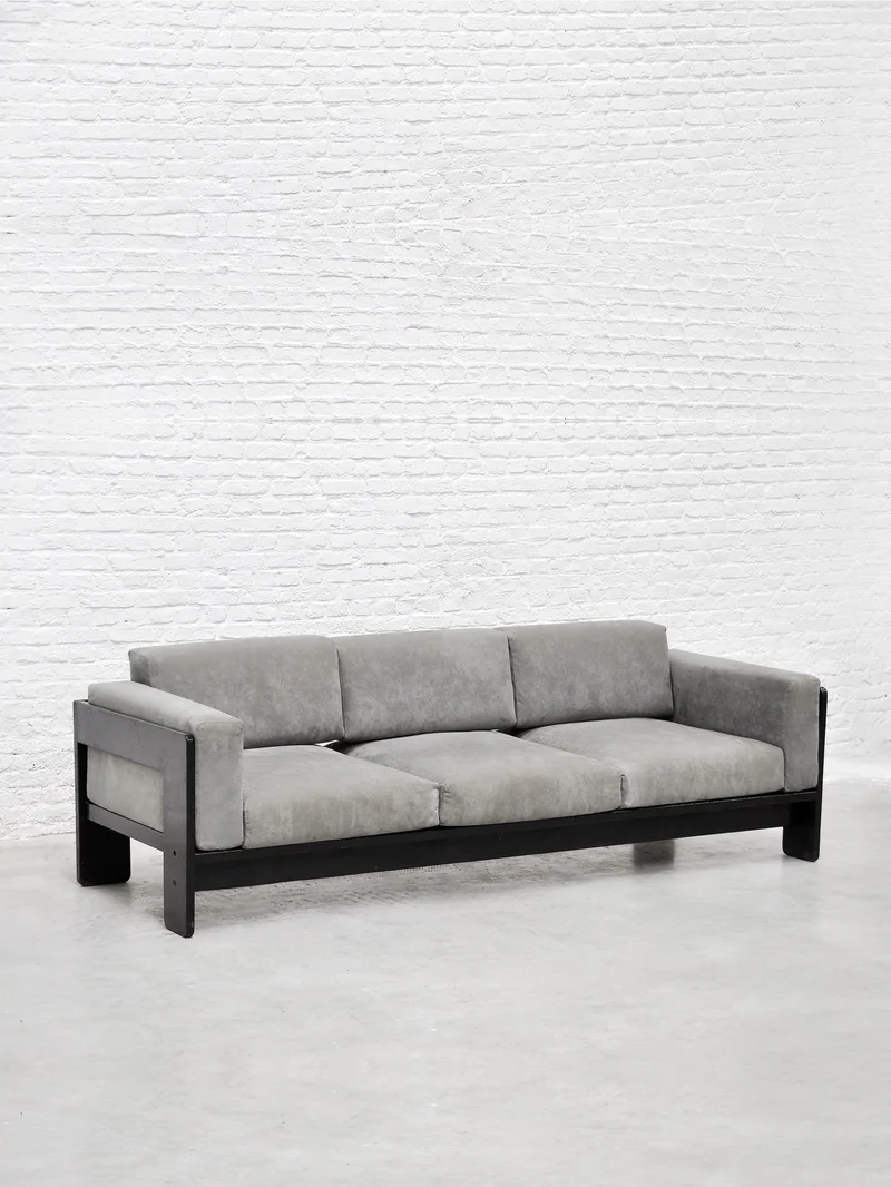 Bastiano Sofa by Tobia Scarpa for Gavina in Gray Suede and Black Wood, 1960s