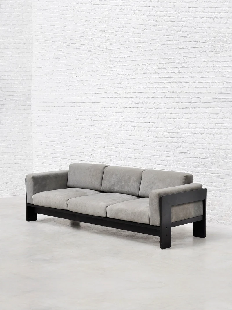Bastiano Sofa by Tobia Scarpa for Gavina in Gray Suede and Black Wood, 1960s