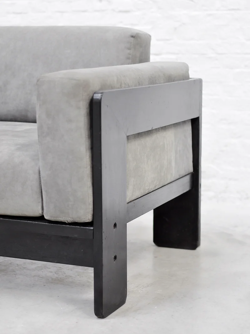 Bastiano Sofa by Tobia Scarpa for Gavina in Gray Suede and Black Wood, 1960s