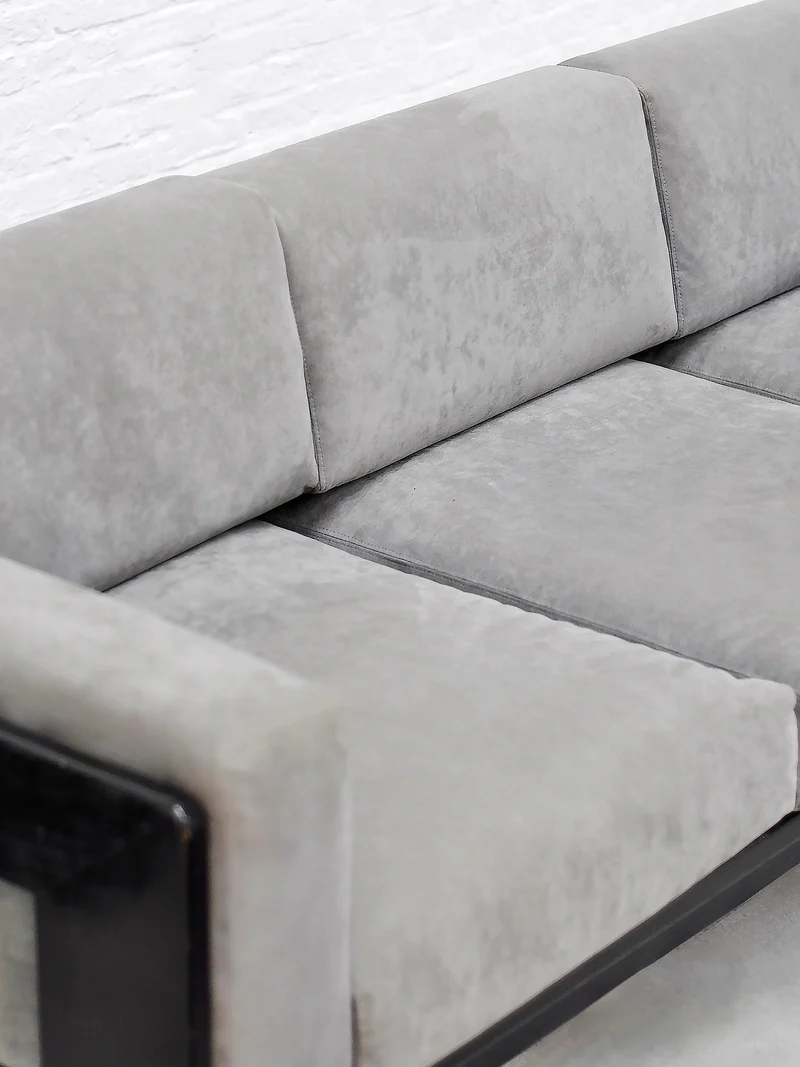 Bastiano Sofa by Tobia Scarpa for Gavina in Gray Suede and Black Wood, 1960s