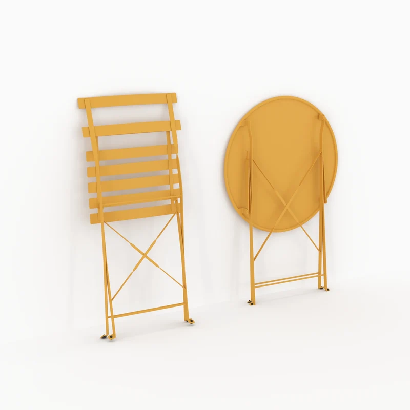Table ronde et chaises de jardin pliantes Kayla 2 places en métal jaune