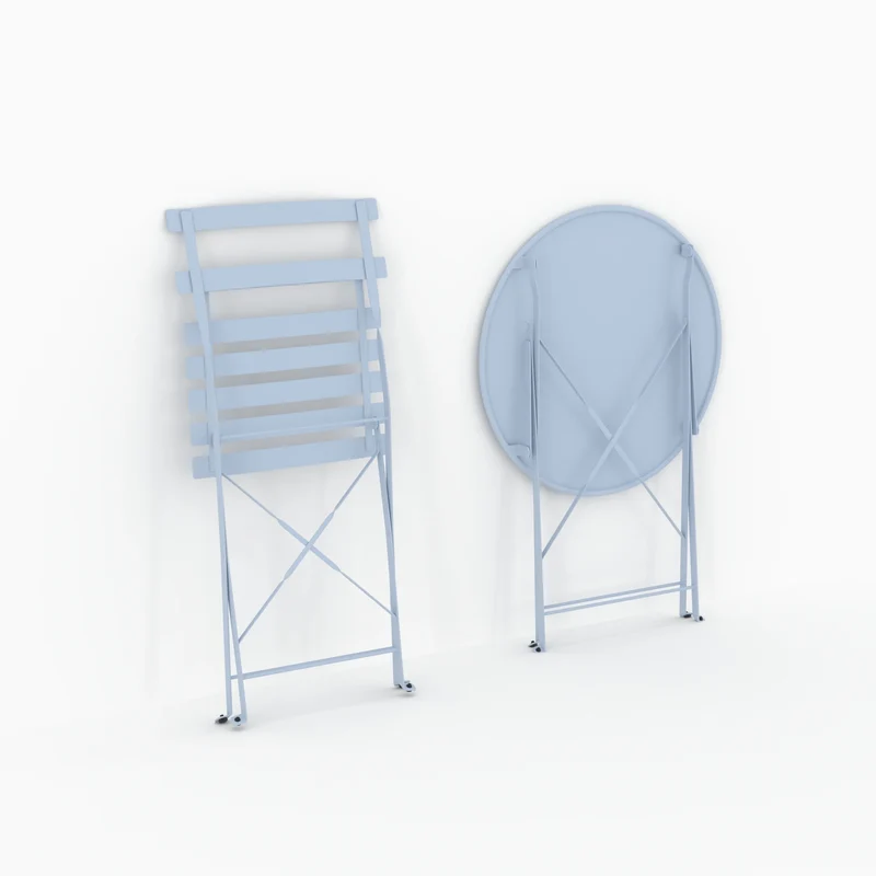 Table ronde et chaises de jardin pliantes Kayla 2 places en métal bleu