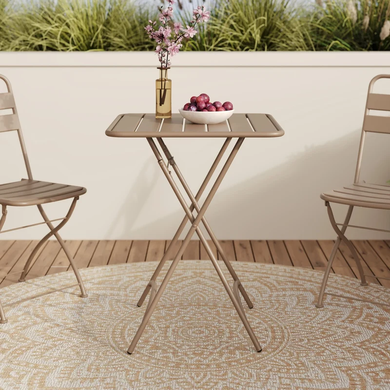 Table et chaises de jardin pliantes Yumi 2 personnes en métal taupe