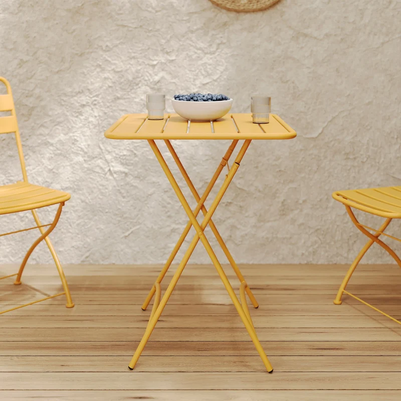 Table et chaises de jardin pliantes Yumi 2 personnes en métal jaune