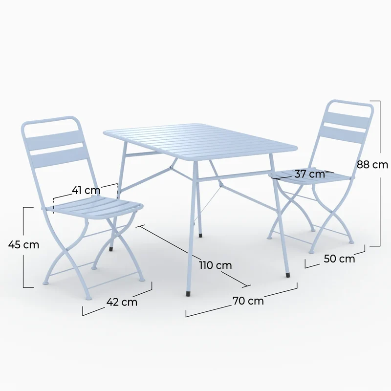Table et chaises de jardin pliantes Yumi 4 personnes en métal bleu